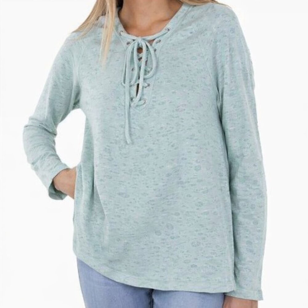 2/$30 NWT Anthropologie Maronie Lace up High Low Hoodie Sweatshirt Mint #A1606